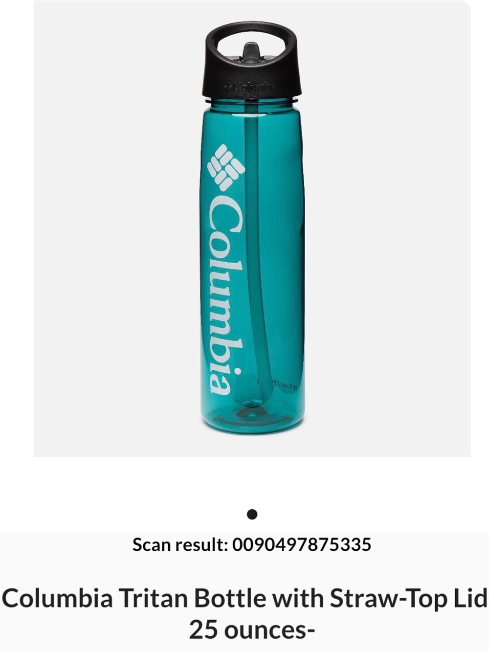 Columbia Teal Tritan Water Bottle with Black Lid